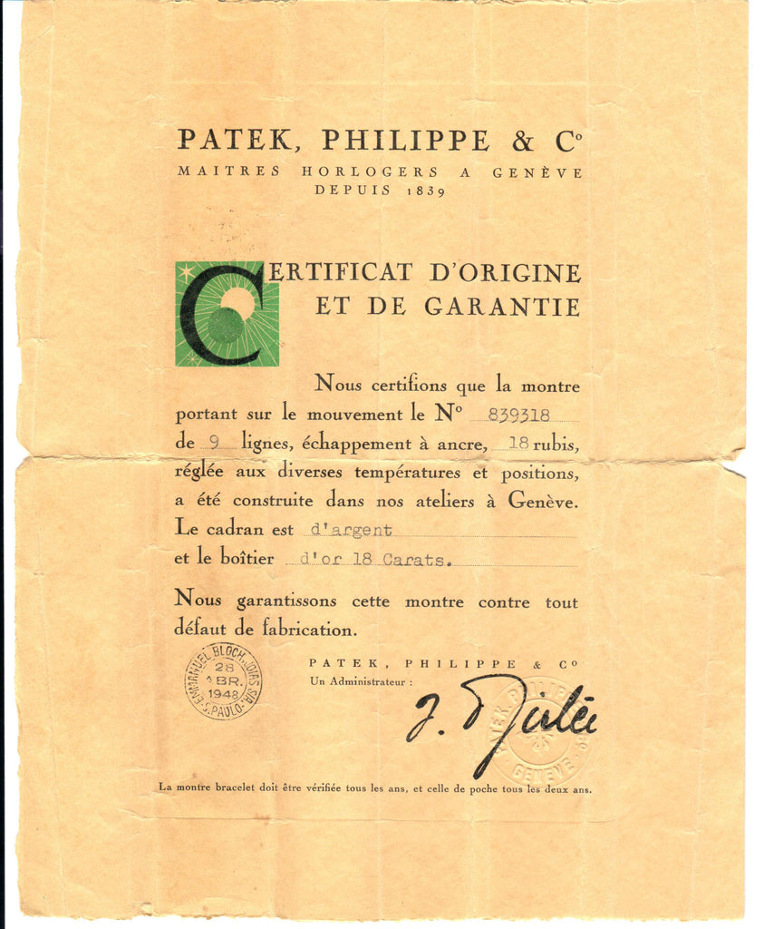 Patek Philippe 1559R, Rose Gold, Original Certificate Not Polished, Circa 1947