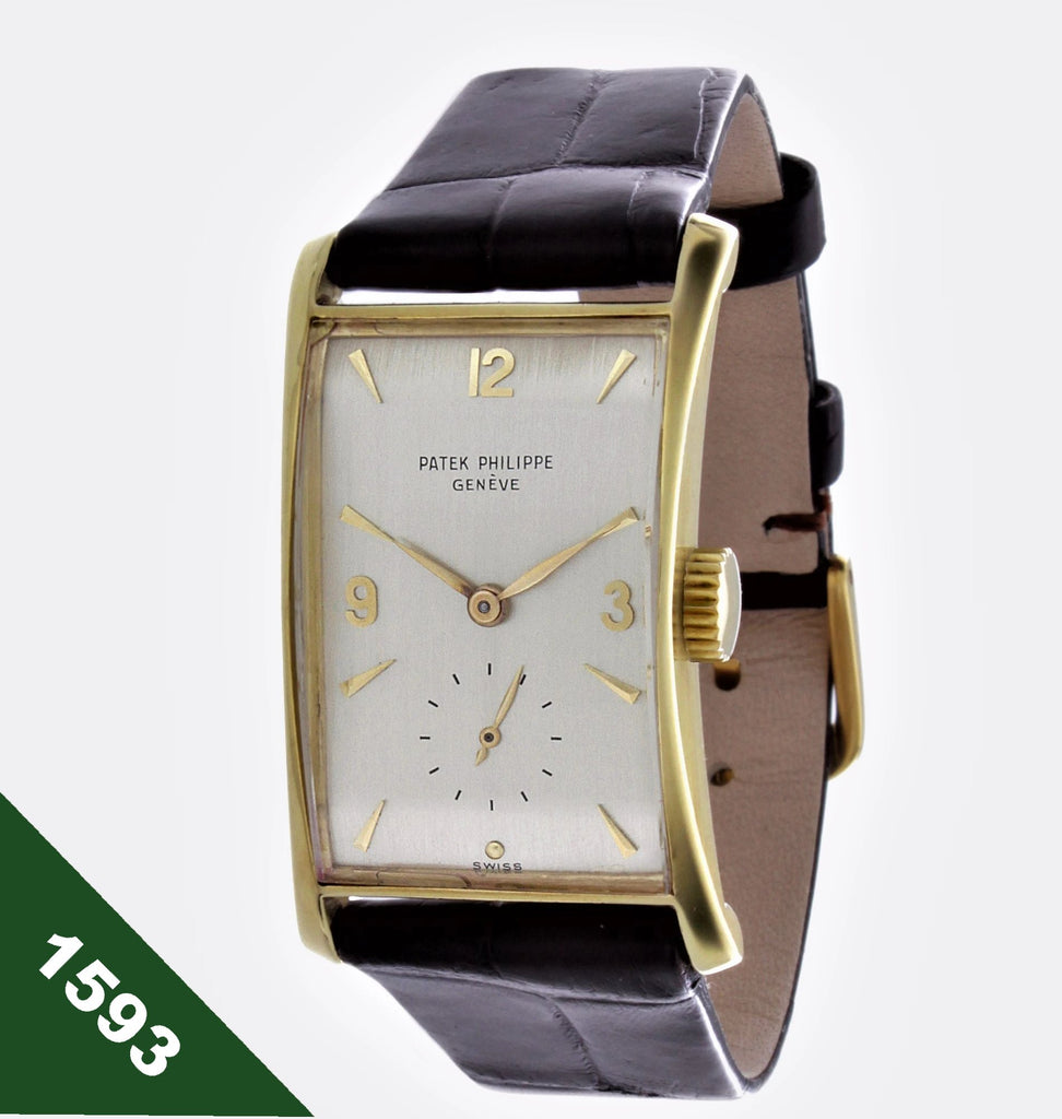 Patek Philippe 1593J Vintage Iconic Design "Hour Glass" Rectangular watch circa 1955