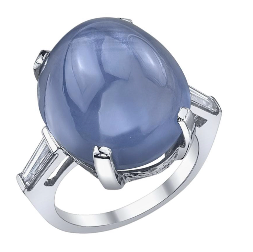 28 Carat Vintage Blue Star Sapphire and Diamond 3-Stone Ring circa 1945-1955