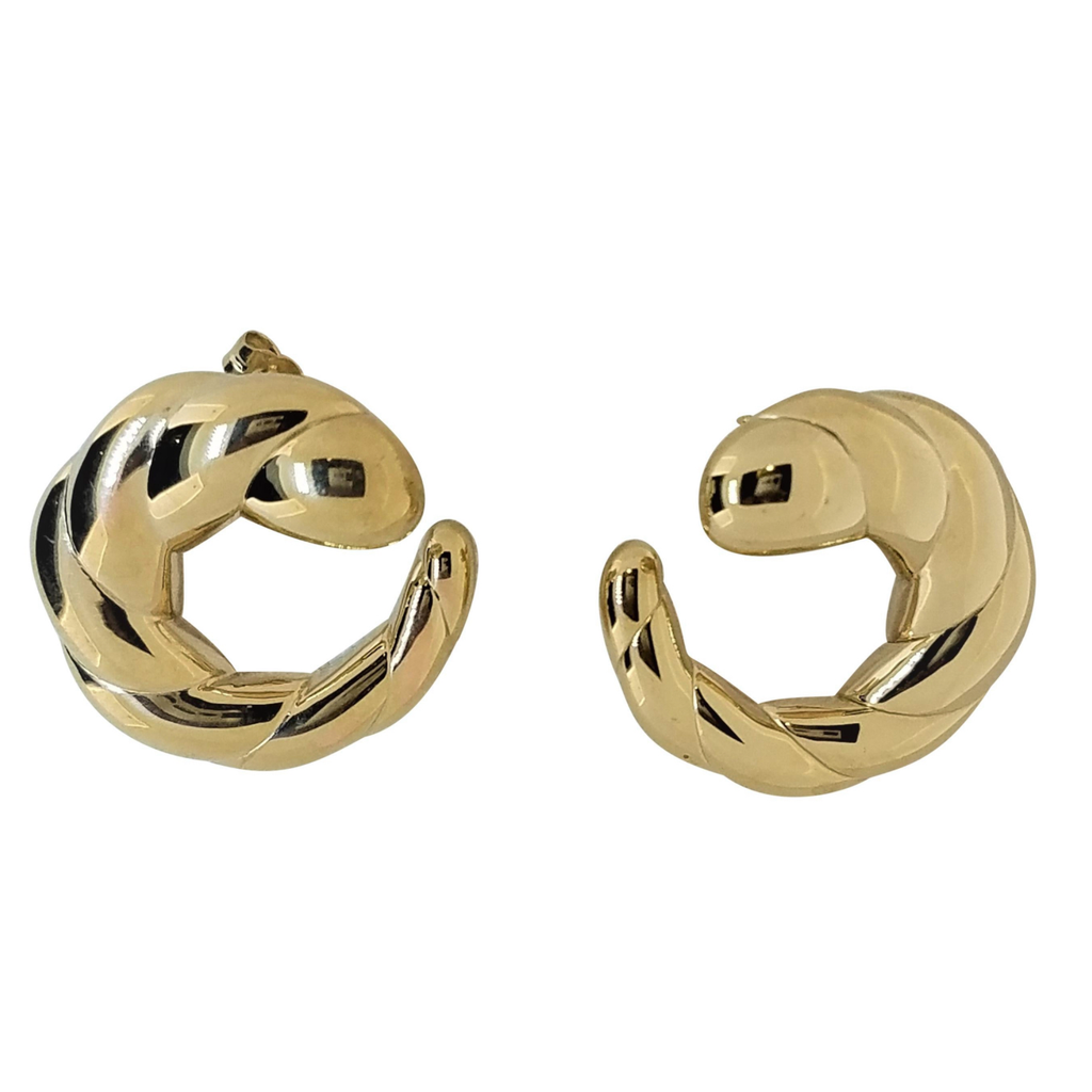 14 Karat Gold Circular Swirl Shaped Earrings with Brightly Polished Finish