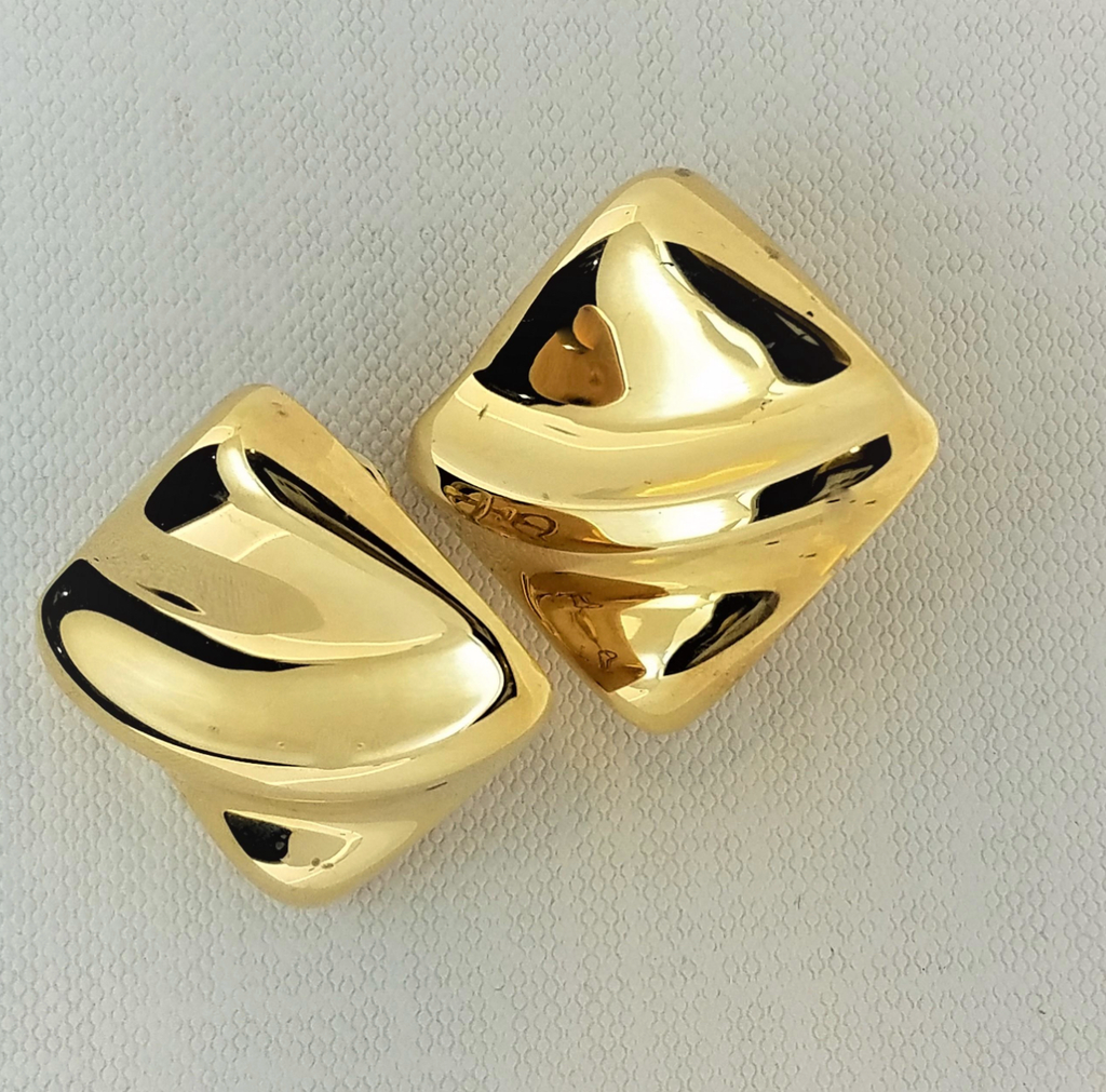 18 Karat Gold Square Triangular Diamond Shape Design Clip and Post Earrings