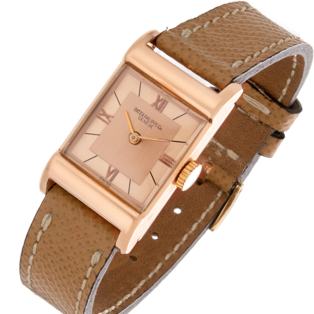 Patek Philippe 583R Vintage Rectangular Rose Gold Watch with 2-tone Pink dial,  Circa 1943