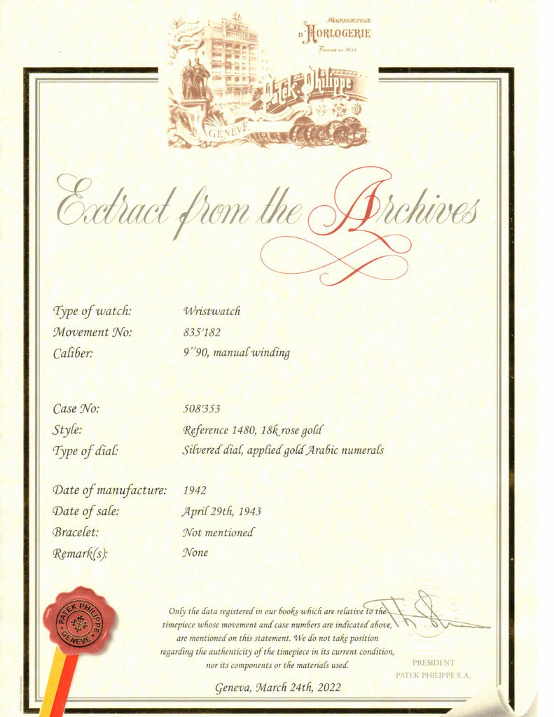 Patek Philippe 1480R Massive Polished Rose gold rectangular watch, Circa 1942-1944