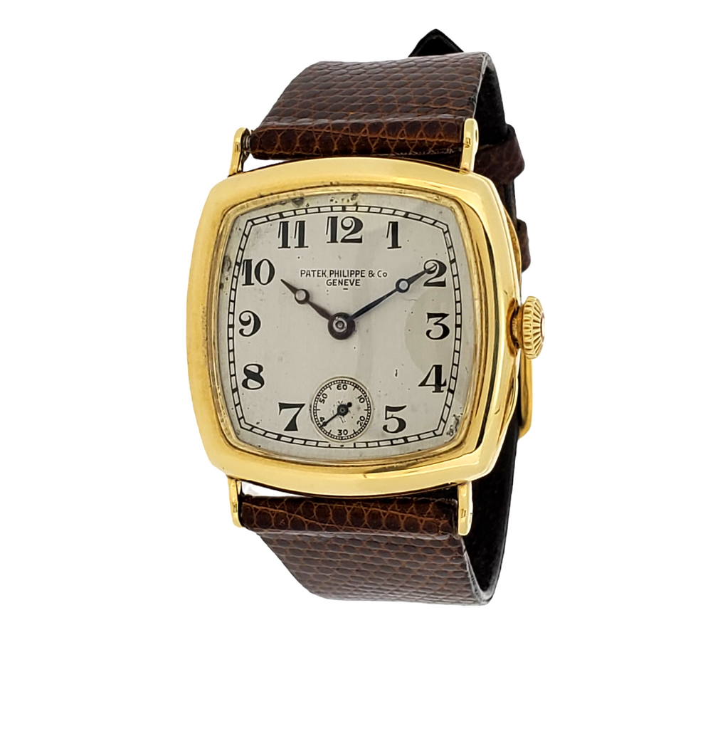 Patek Philippe Early Art Deco Cushion shape 18 Karat Gold watch Circa 1927-1928