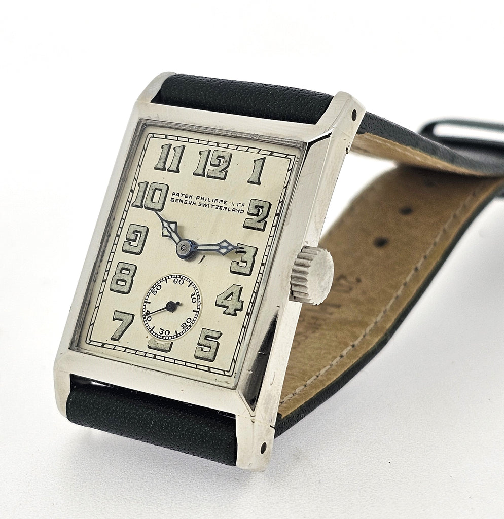 Patek Philippe Platinum Art Deco Watch Radium Arabic Dial, Circa 1927
