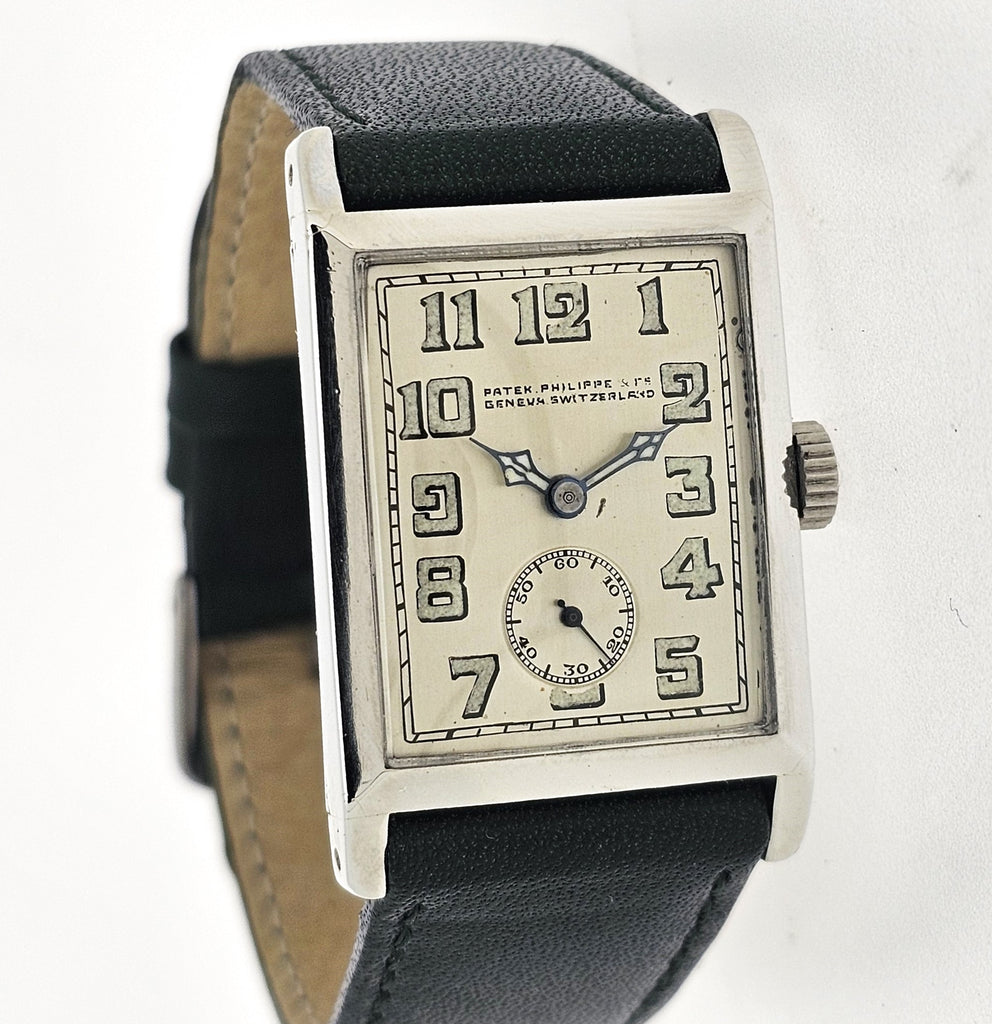 Patek Philippe Platinum Art Deco Watch Radium Arabic Dial, Circa 1927