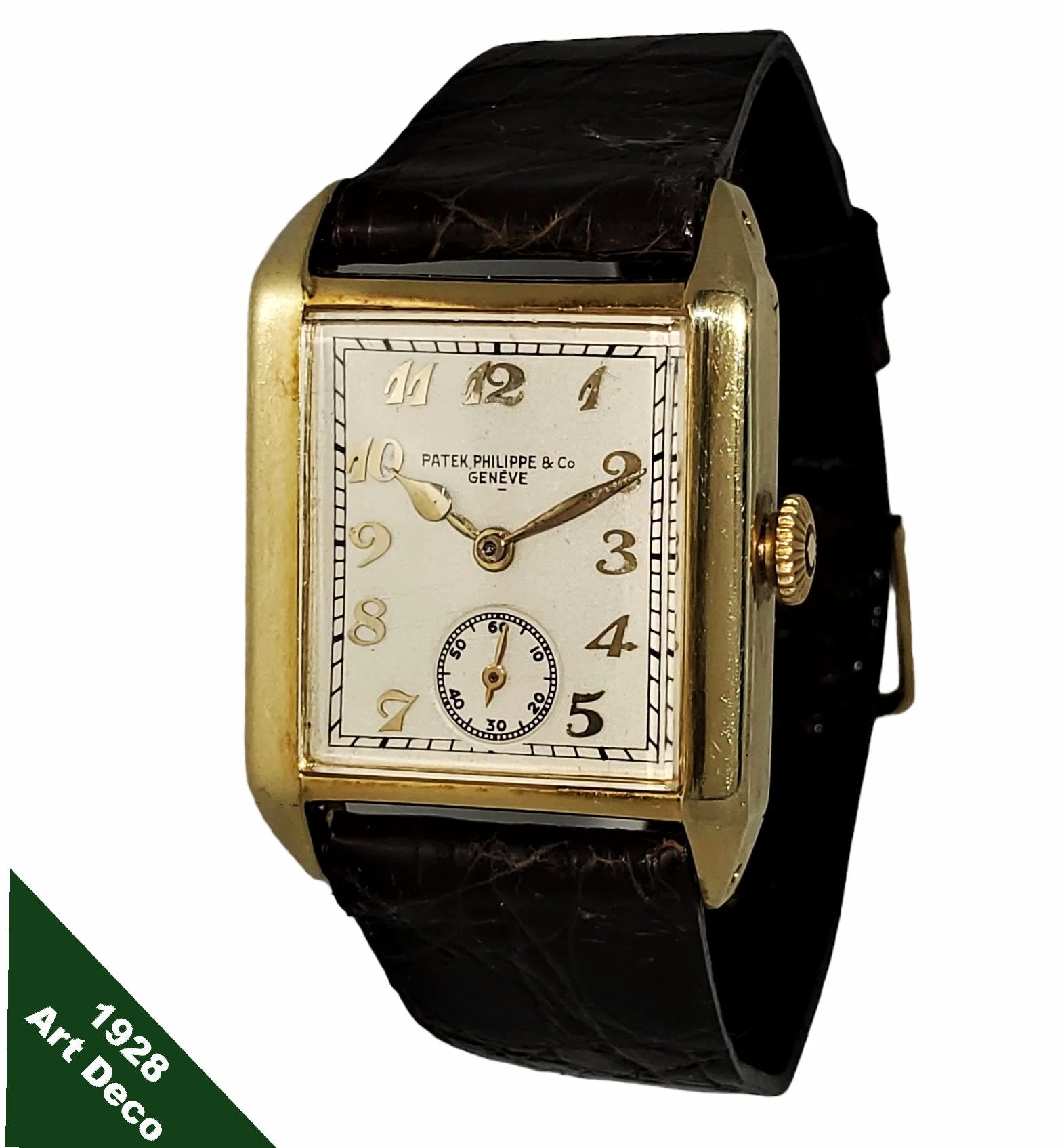 Patek Philippe early Art Deco rectangular tank style watch, 18K