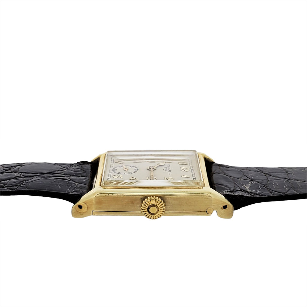 Patek Philippe early Art Deco rectangular tank style watch, made in 18K with Breguet numerals Circa 1928