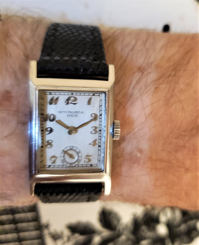 Patek Philippe Early Platinum Art Deco Rectangular Tank style watch circa 1930's