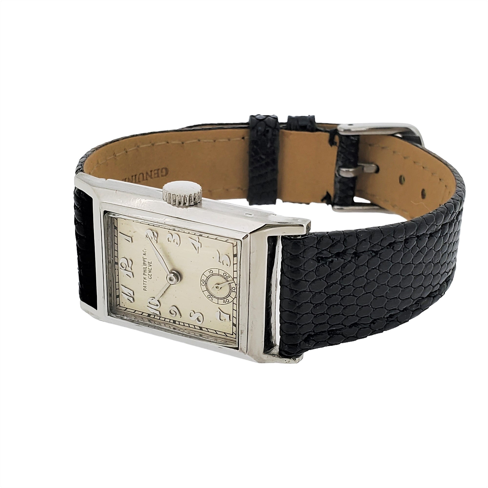 Patek Philippe Tiffany & Co. Early Platinum Art Deco Rectangular Tank Style Watch Circa 1930's