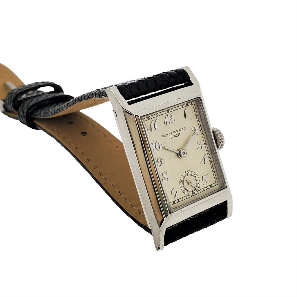 Patek Philippe Early Platinum Art Deco Rectangular Tank style watch circa 1930's