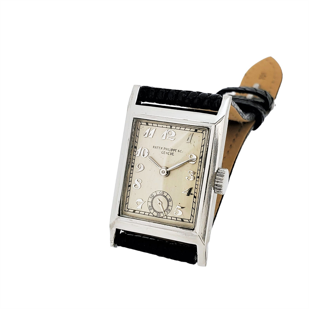 Patek Philippe Early Platinum Art Deco Rectangular Tank style watch circa 1930's