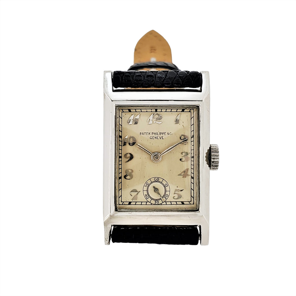 Patek Philippe Early Platinum Art Deco Rectangular Tank style watch circa 1930's