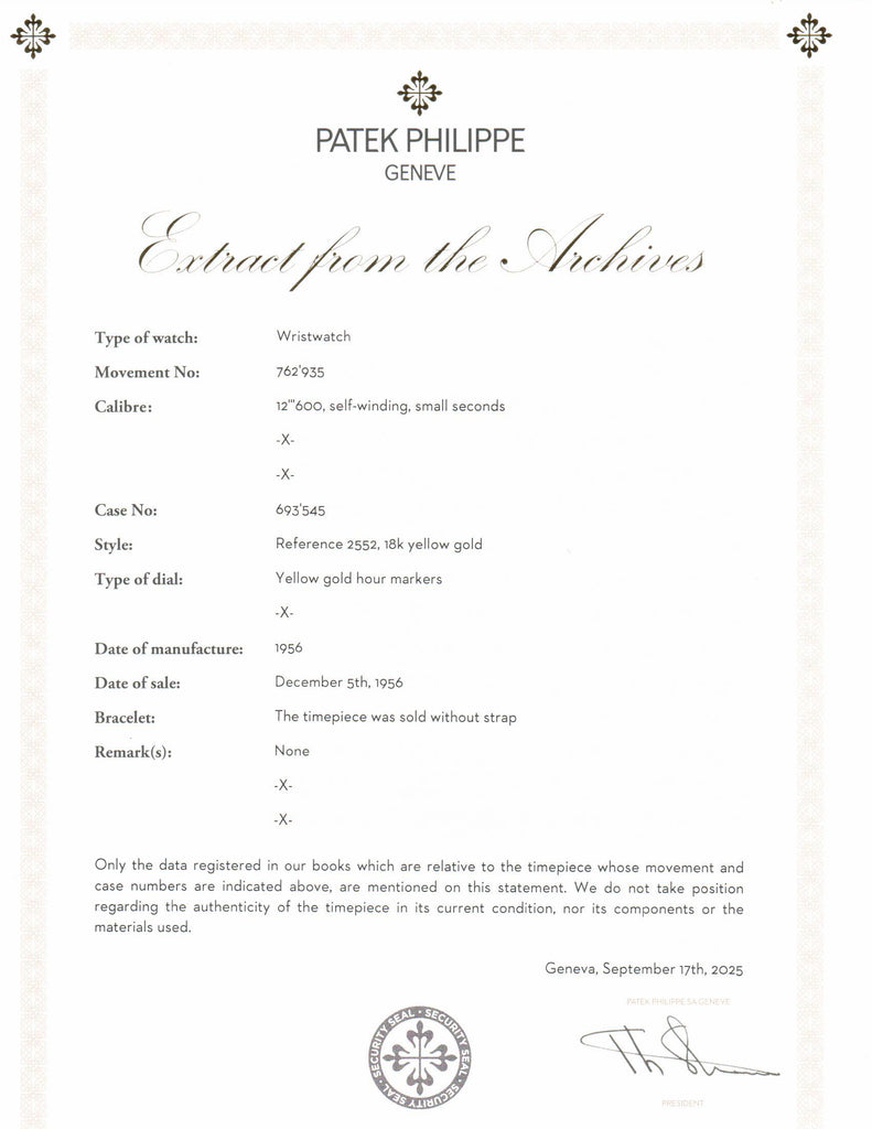 Patek Philippe 2552J Vintage Automatic "Disco Volante" Calatrava 36mm Circa 1956