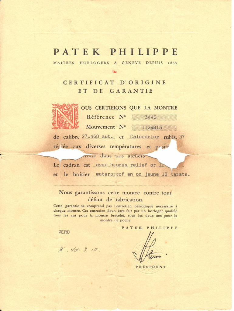 Patek Philippe 3445J Vintage Automatic Date Calatrava Watch, With Orig. Cert. Circa 1967