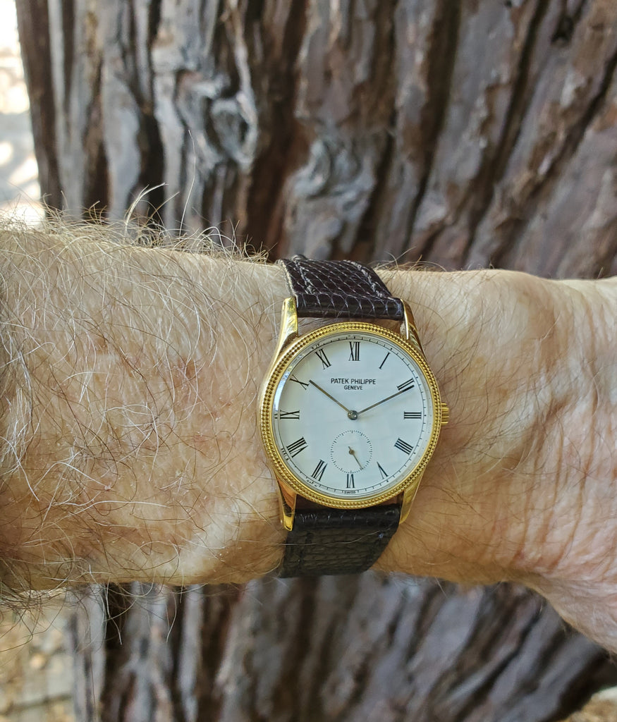 Patek Philippe 3796D Calatrava Watch 18K Gold water resistant  hobnail bezel, Circa 1990