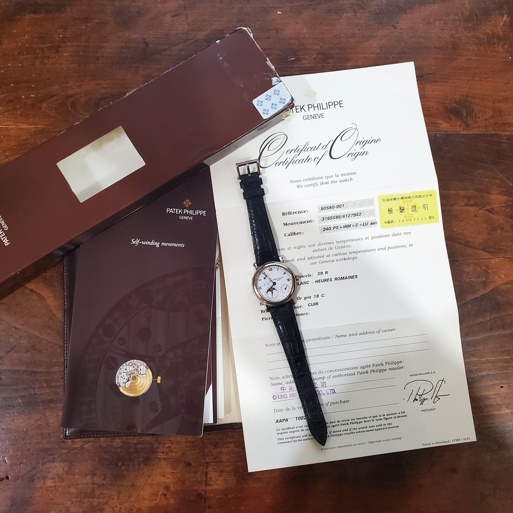 Patek Philippe 5054G Complicated Officers Case AutomaticWatch, New Unworrn Circa 2001  Full Set