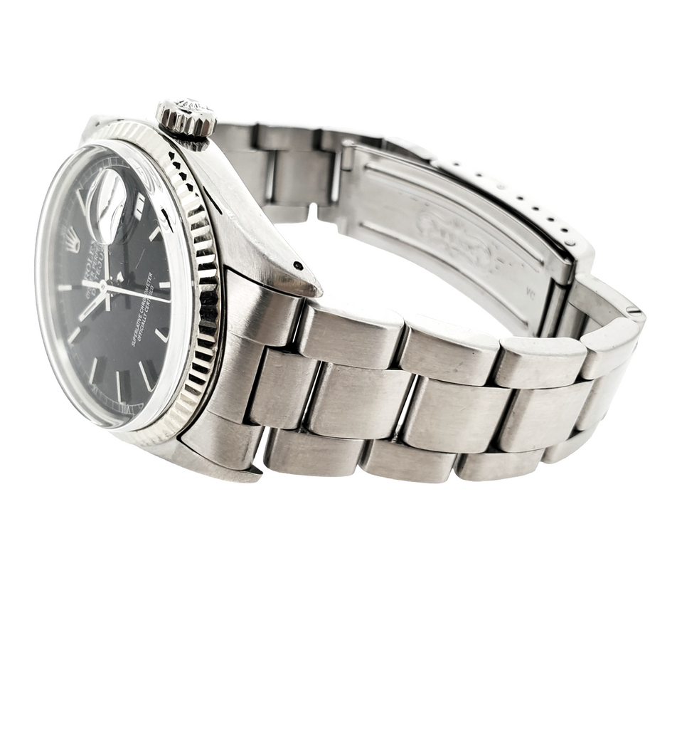Rolex 16014 Date just Stainless Steel with White Gold fluted bezel. Circa 1979-1980