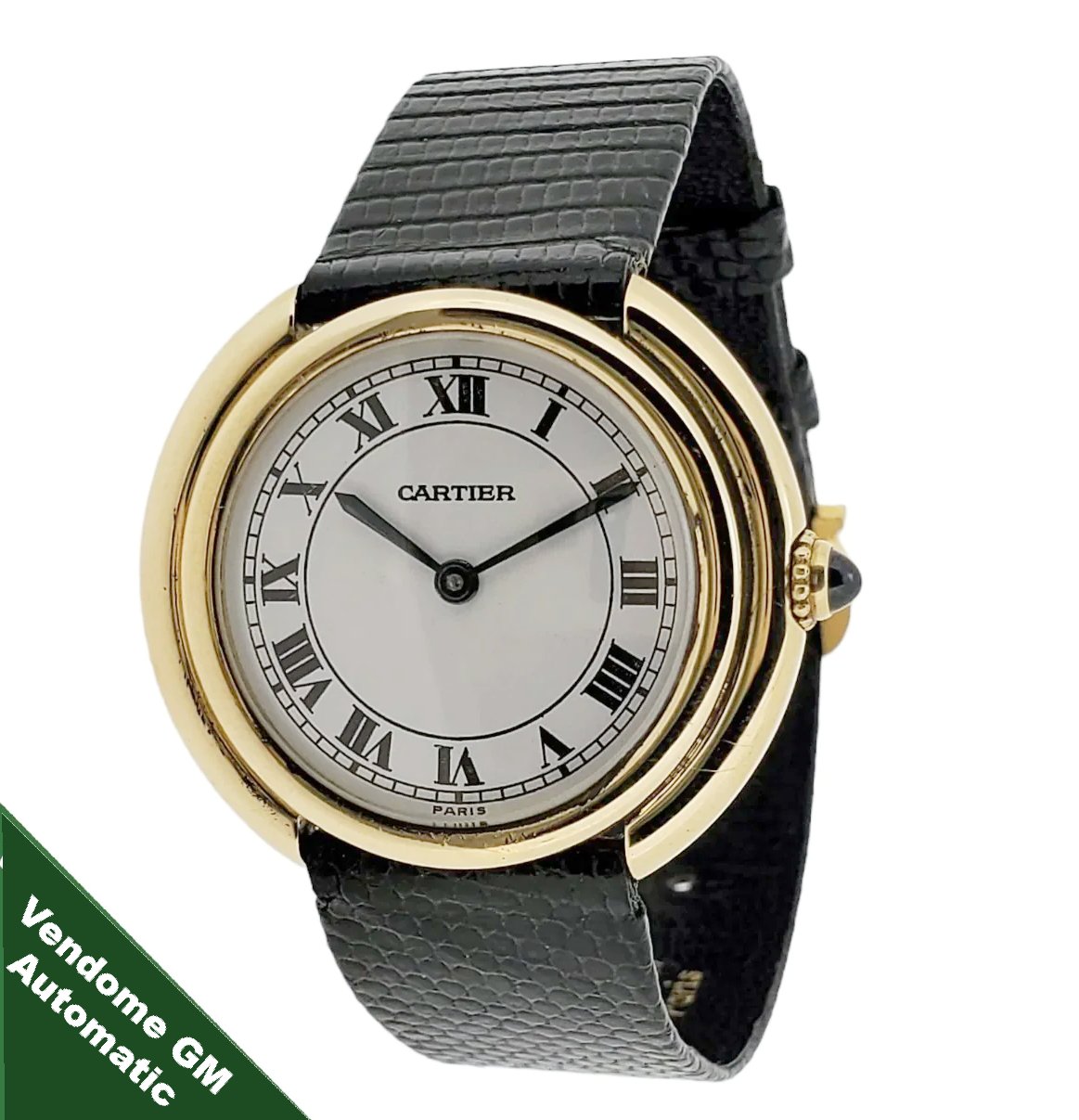 Cartier Paris Vendome Large Automatic Watch with 18K Vintage buckle Circa 1973