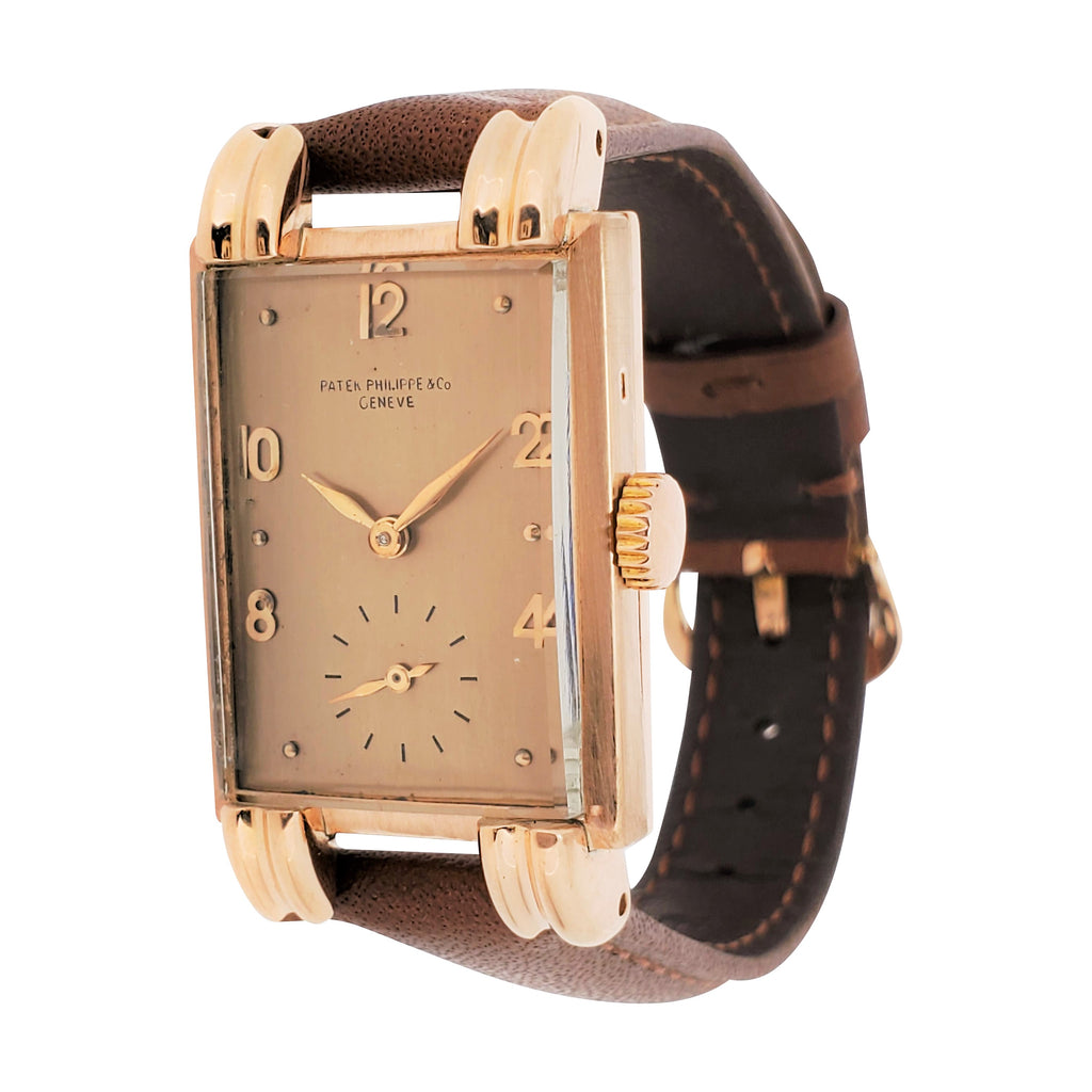 Patek Philippe 1480R Massive Polished Rose gold rectangular watch, Circa 1942-1944