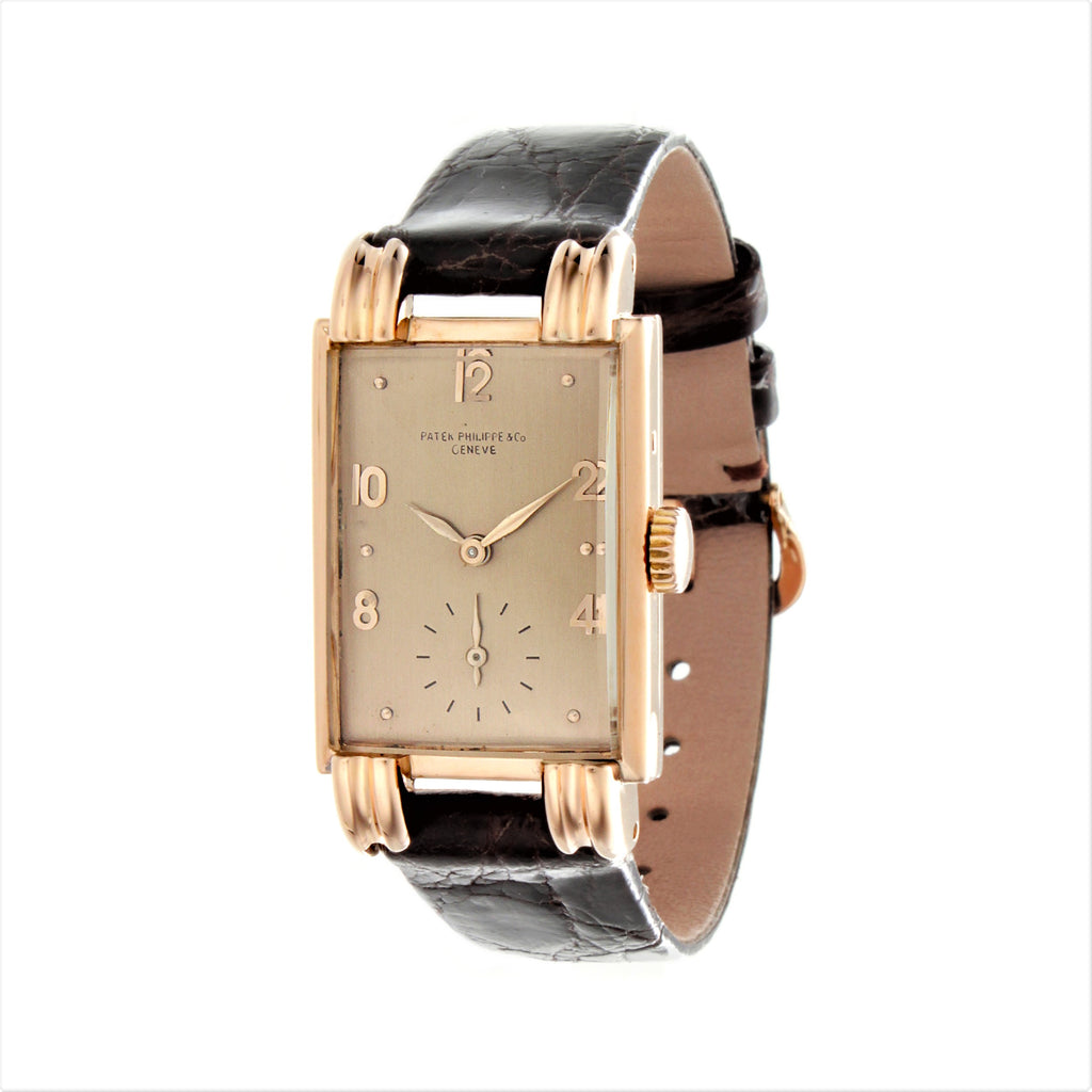 Patek Philippe 1480R Massive Polished Rose gold rectangular watch, Circa 1942-1944