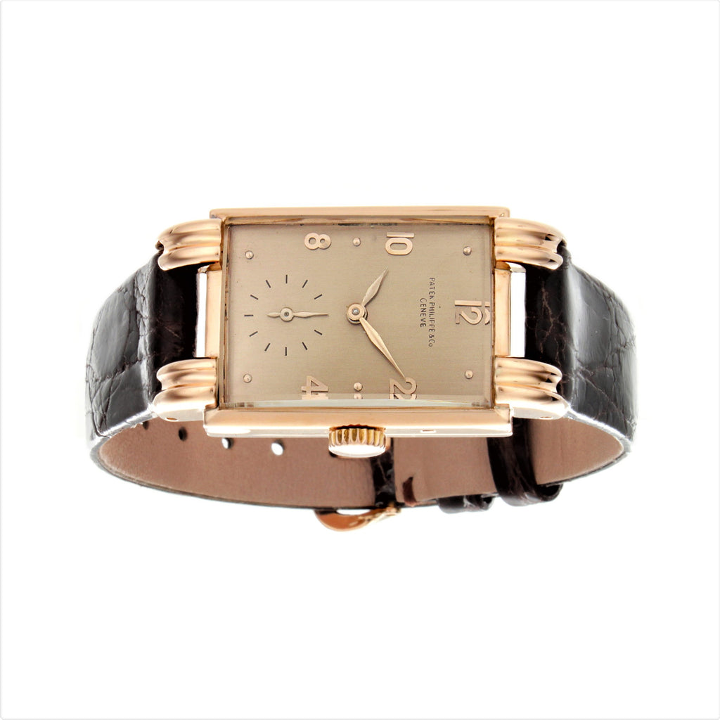 Patek Philippe 1480R Massive Polished Rose gold rectangular watch, Circa 1942-1944