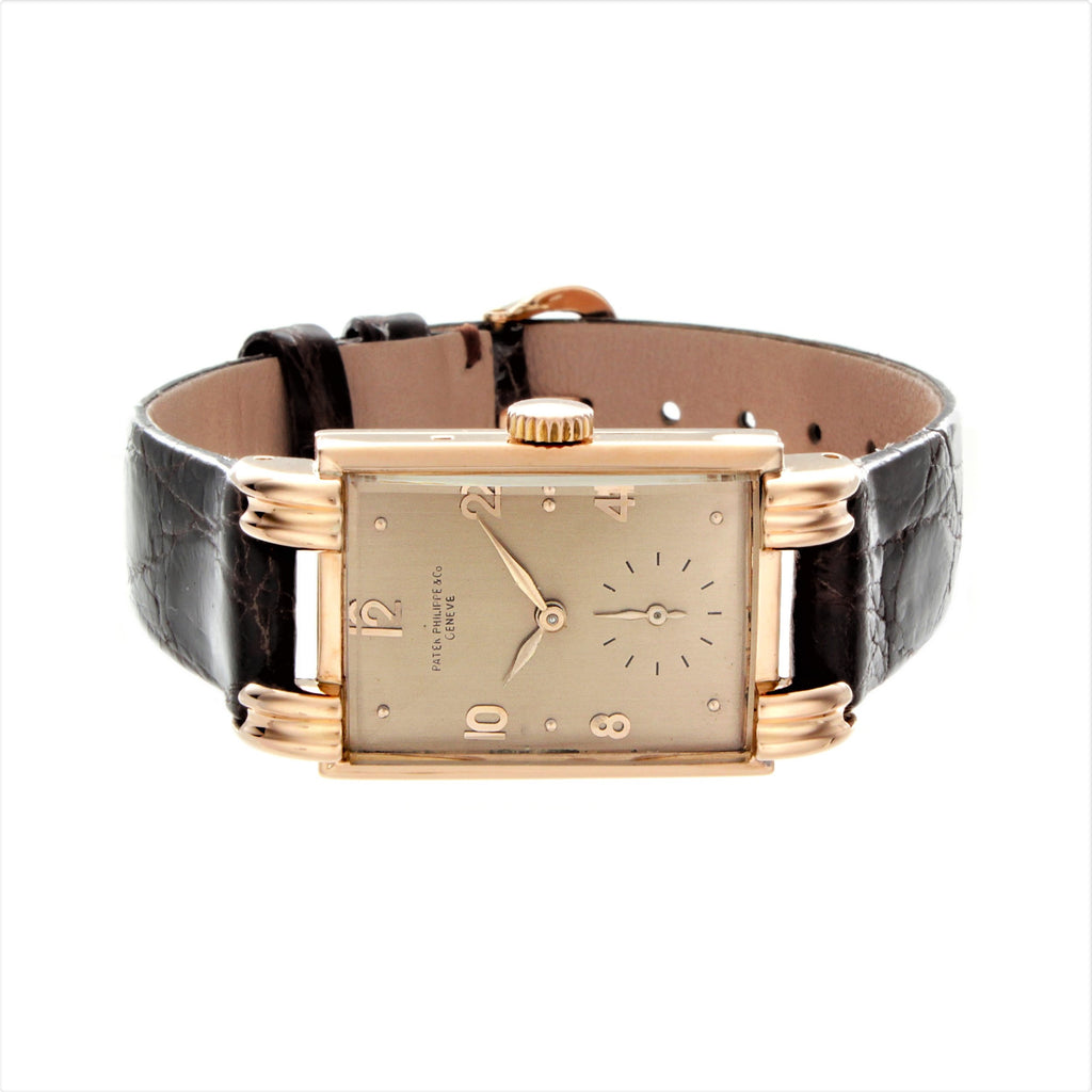 Patek Philippe 1480R Massive Polished Rose gold rectangular watch, Circa 1942-1944