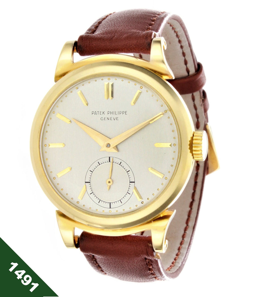 Patek Philippe 1491J Vintage Yellow Gold Scroll Lugs Calatrava Watch Circa 1952