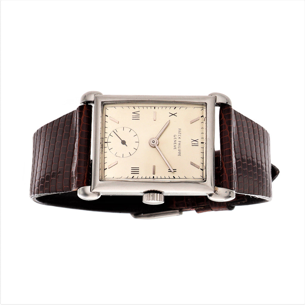 Patek Philippe 1530A Vintage Stainless Steel Rectangular Watch with Tear Drop Lugs, Circa 1948