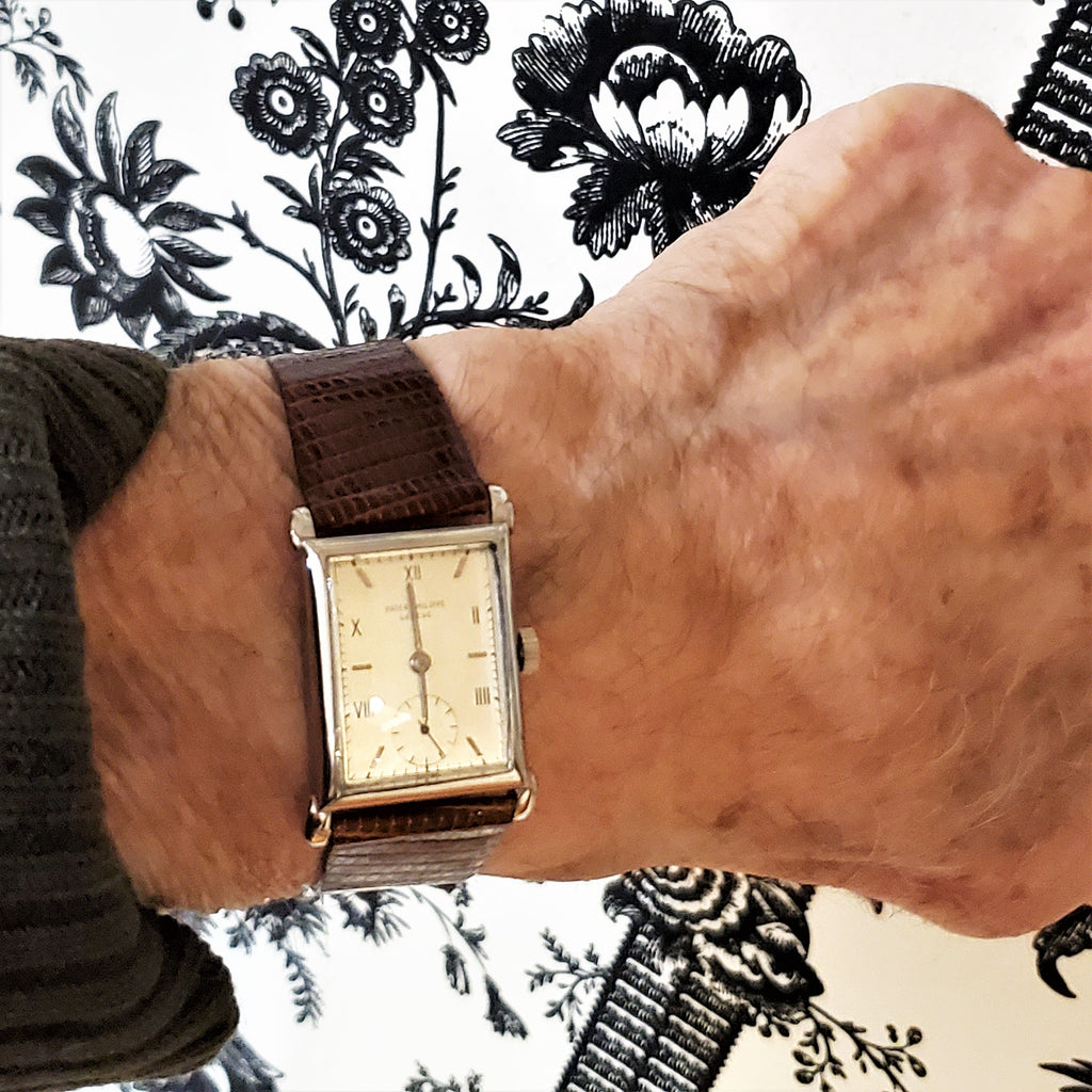 Patek Philippe 1530A Vintage Stainless Steel Rectangular Watch with Tear Drop Lugs, Circa 1948