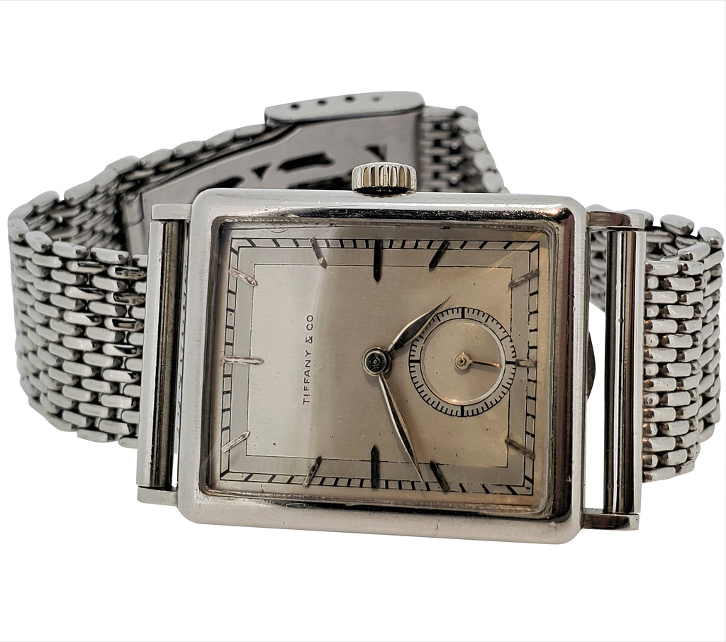Patek Philippe Tiffany & Co. Early Platinum Art Deco Rectangular Tank style watch circa 1930's