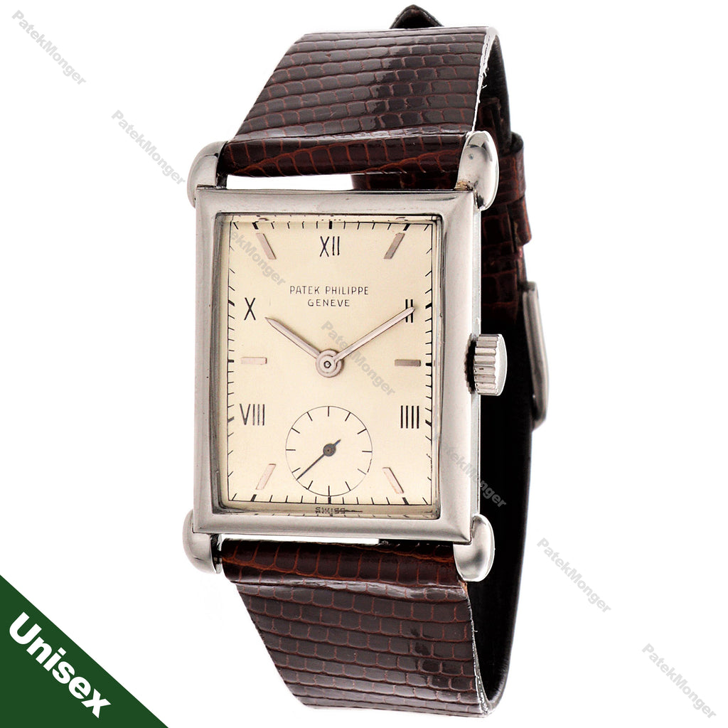 Patek Philippe 1530A Vintage Stainless Steel Rectangular Watch with Tear Drop Lugs, Circa 1948