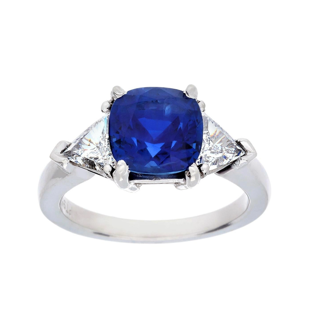 3.09 Carat Burma Sapphire and Diamond 3-Stone Ring with Gubelin Certificate and No Heat Treatment