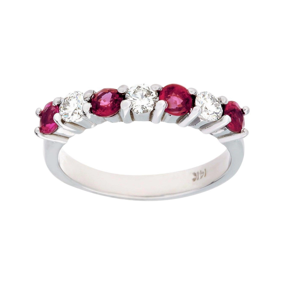 14 Karat White Gold 7-Stone Burma Ruby and Diamond Ring