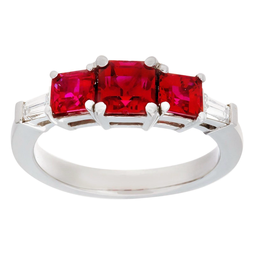 1.95 3-Stone Burma Ruby and Diamond Ring Made in Platinum