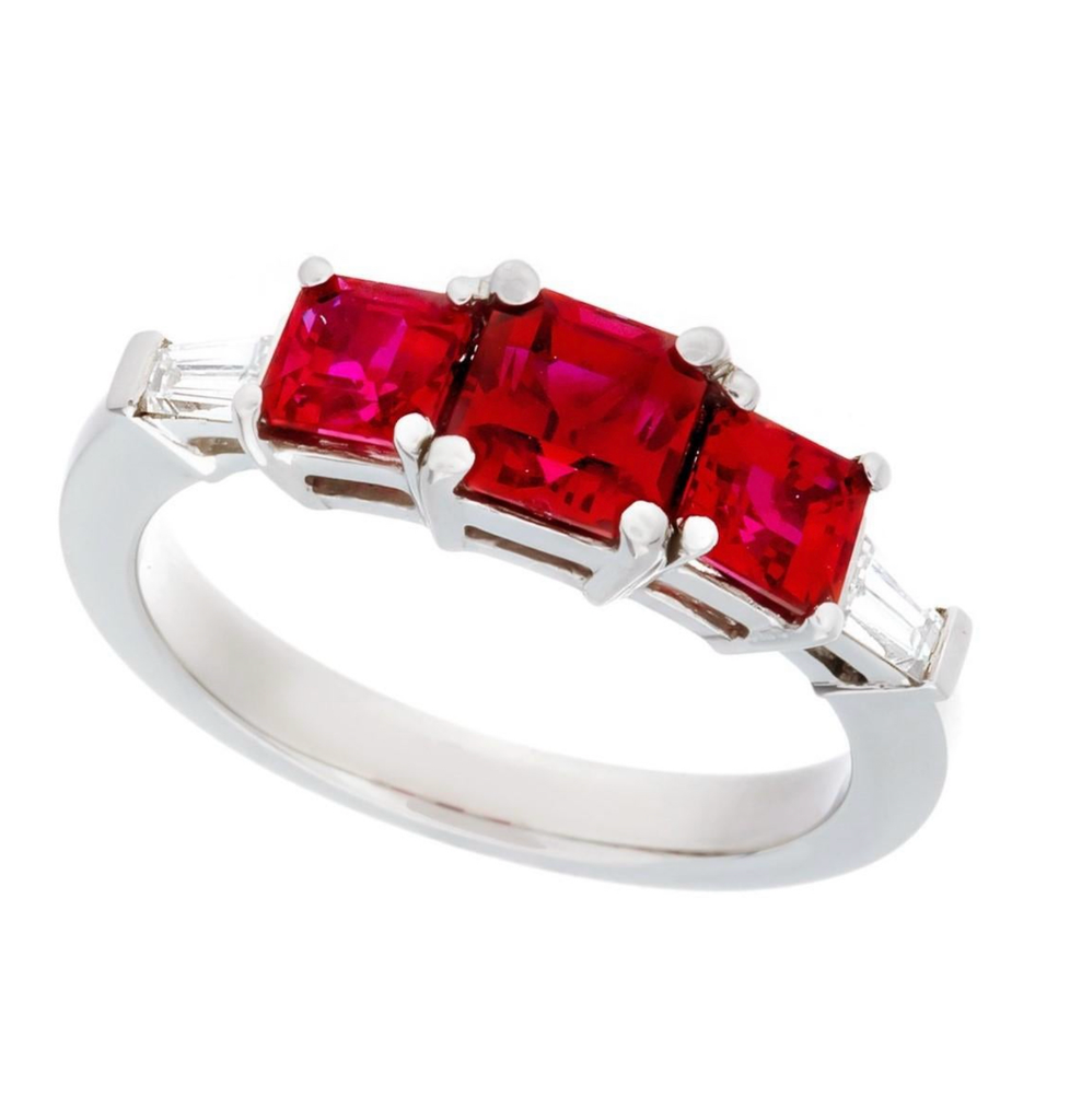 1.95 3-Stone Burma Ruby and Diamond Ring Made in Platinum