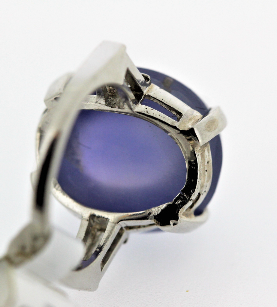 28 Carat Vintage Blue Star Sapphire and Diamond 3-Stone Ring circa 1945-1955