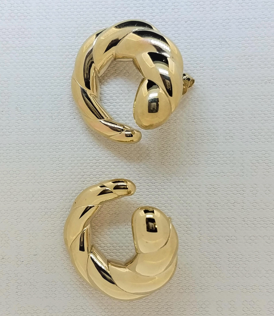 14 Karat Gold Circular Swirl Shaped Earrings with Brightly Polished Finish