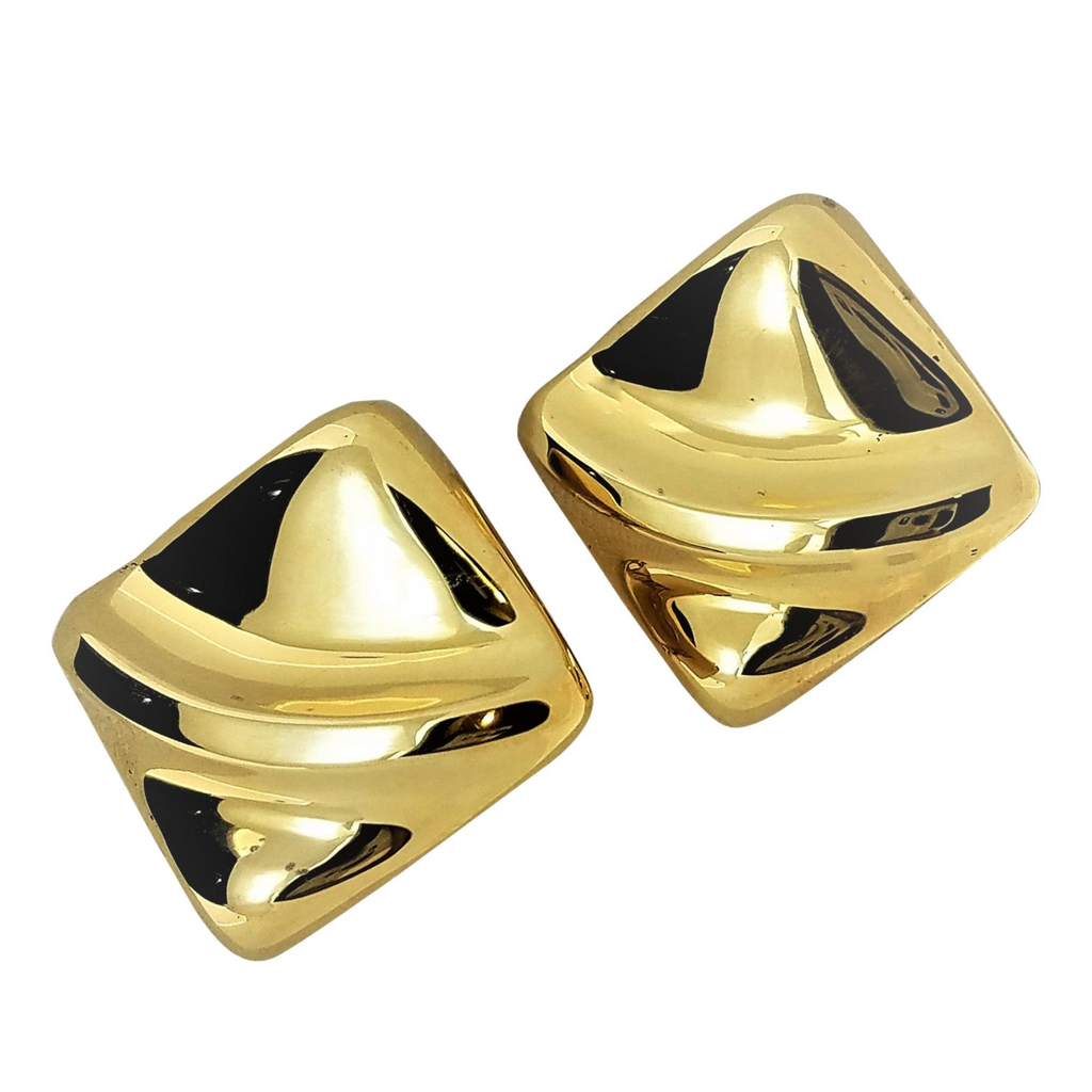 18 Karat Gold Square Triangular Diamond Shape Design Clip and Post Earrings
