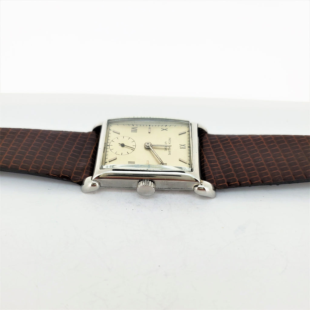 Patek Philippe 1530A Vintage Stainless Steel Rectangular Watch with Tear Drop Lugs, Circa 1948