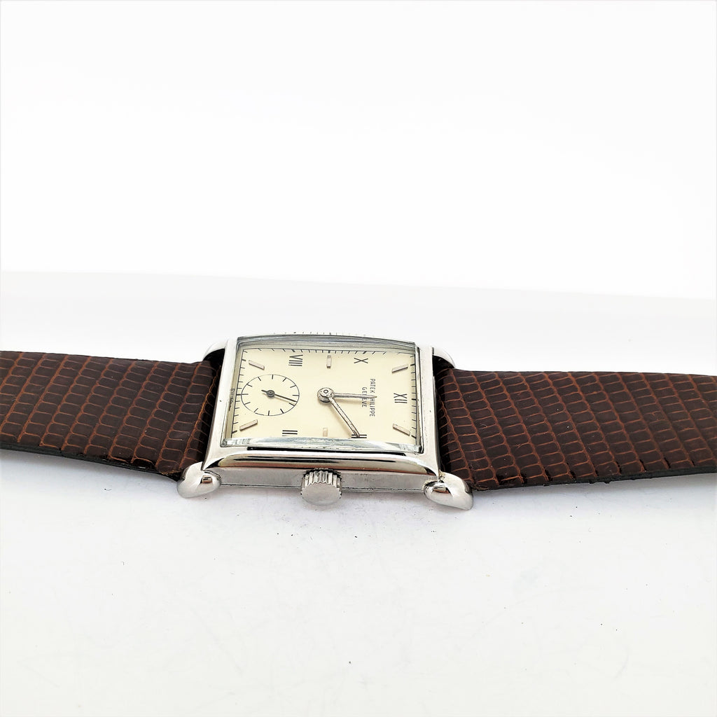 Patek Philippe 1530A Vintage Stainless Steel Rectangular Watch with Tear Drop Lugs, Circa 1948