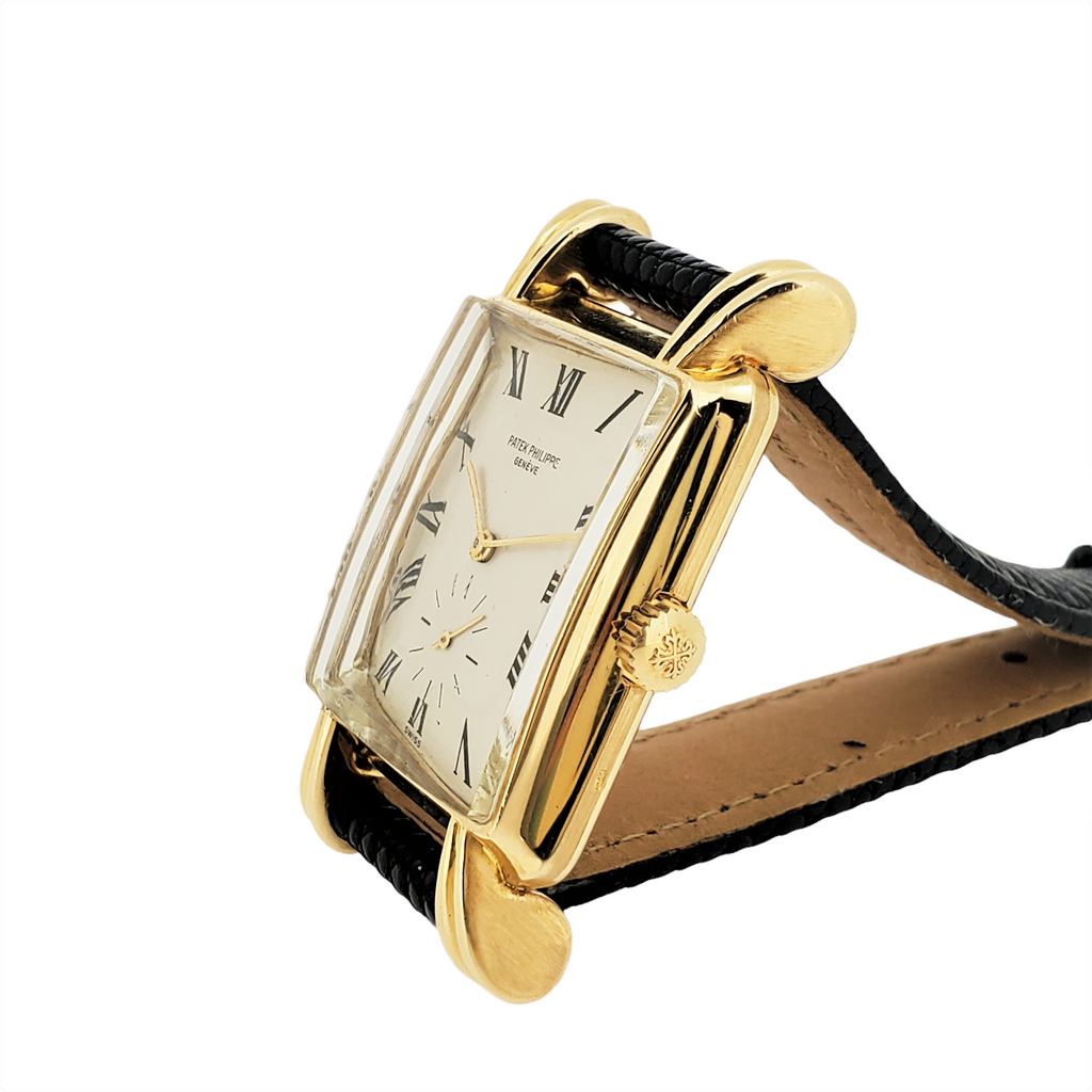 Patek Philippe 2440J,  Massive rectangular shaped case large flared fluted lugs Circa 1949-50