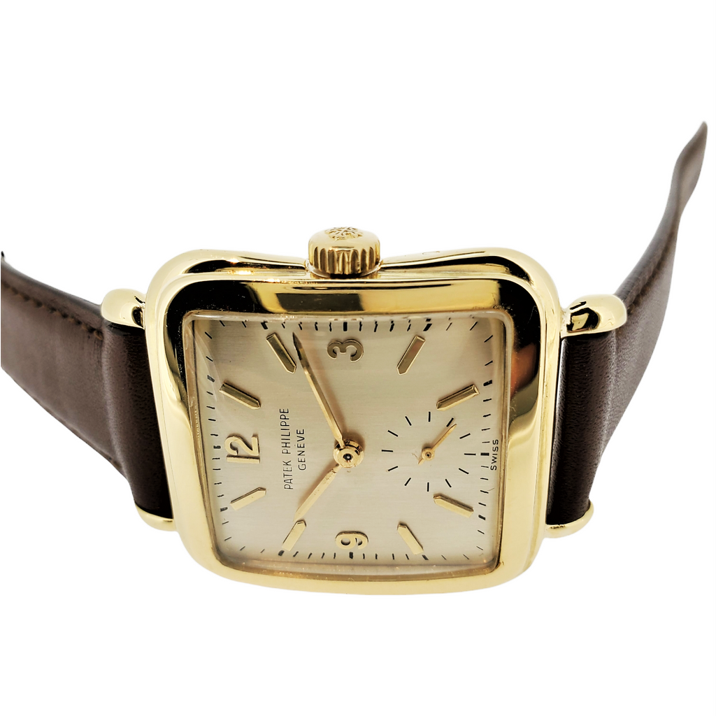 Patek Philippe 2493J-An oversized Cushion shaped case with tear drop lugs; Circa 1950
