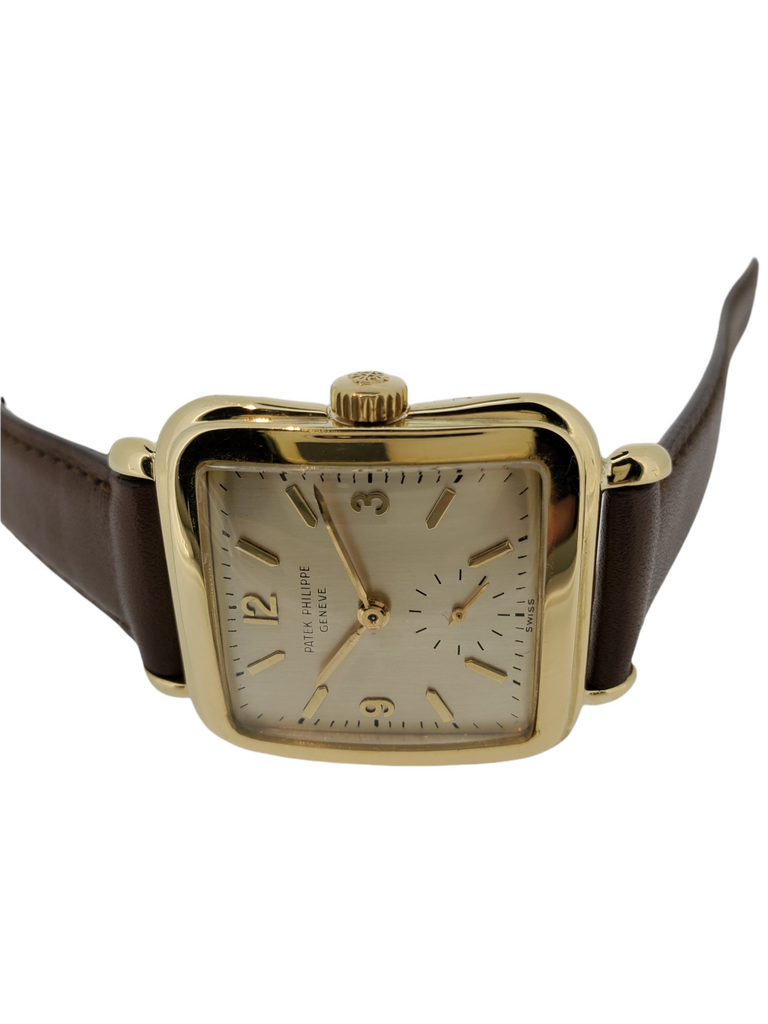 Patek Philippe 2493J-An oversized Cushion shaped case with tear drop lugs; Circa 1950