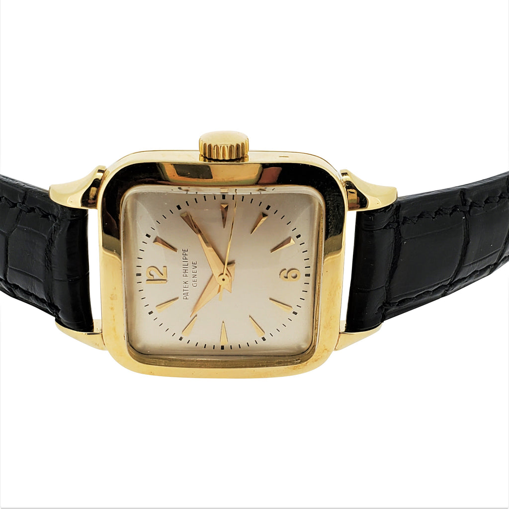 Patek Philippe 2514; square cushion curved shaped watch with Bookend Lugs; Circa 1951