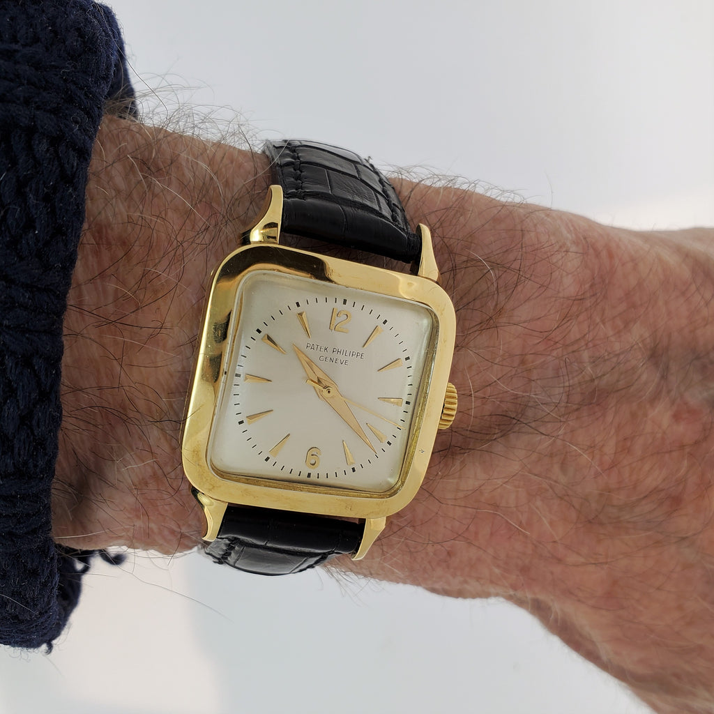 Patek Philippe 2514; square cushion curved shaped watch with Bookend Lugs; Circa 1951