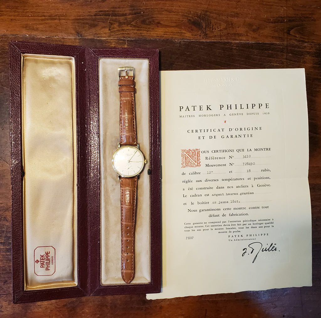 Patek Philippe 3410J, Calatrava Watch Retailed by Hausmann Rome. Full Set Circa 1960