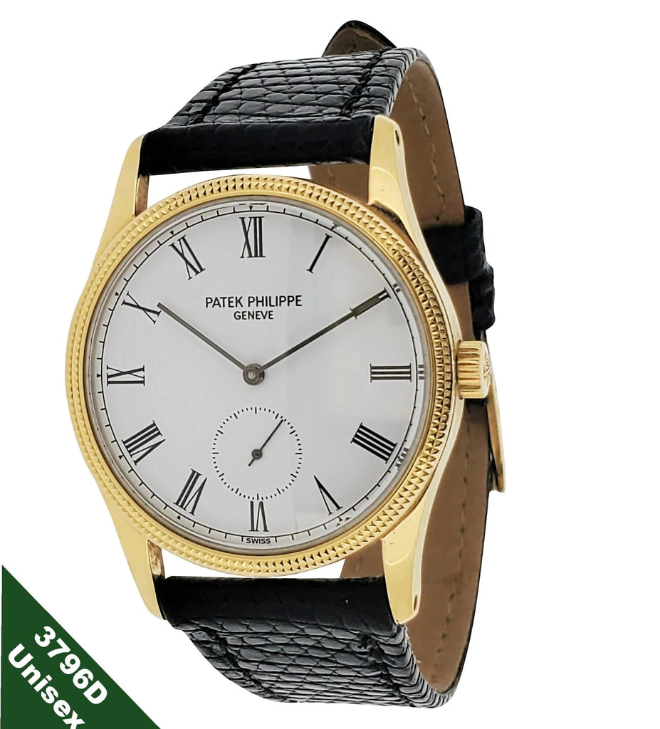 Patek Philippe 3796D Calatrava Watch 18K Gold water resistant  hobnail bezel, Circa 1990