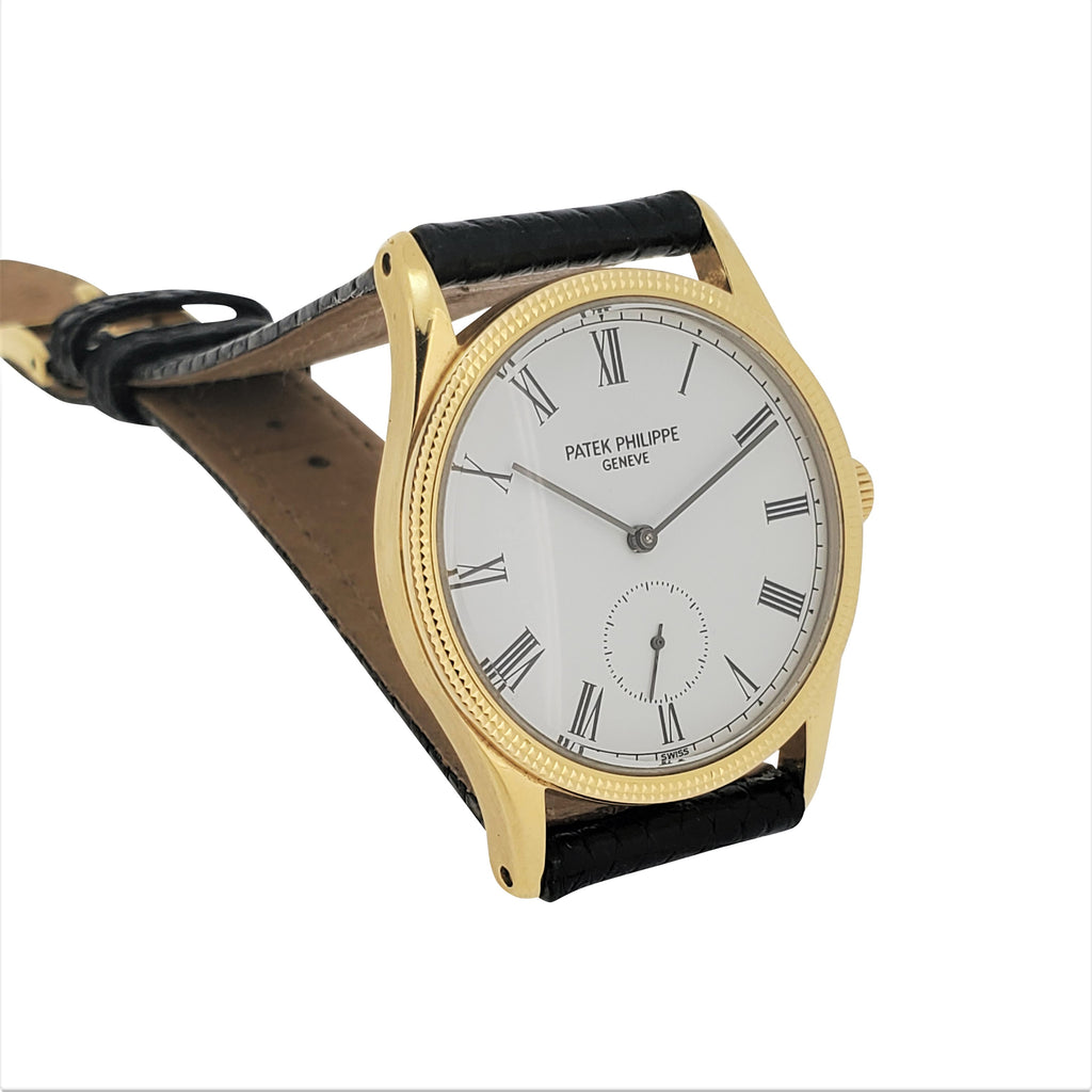 Patek Philippe 3796D Calatrava Watch 18K Gold water resistant  hobnail bezel, Circa 1990