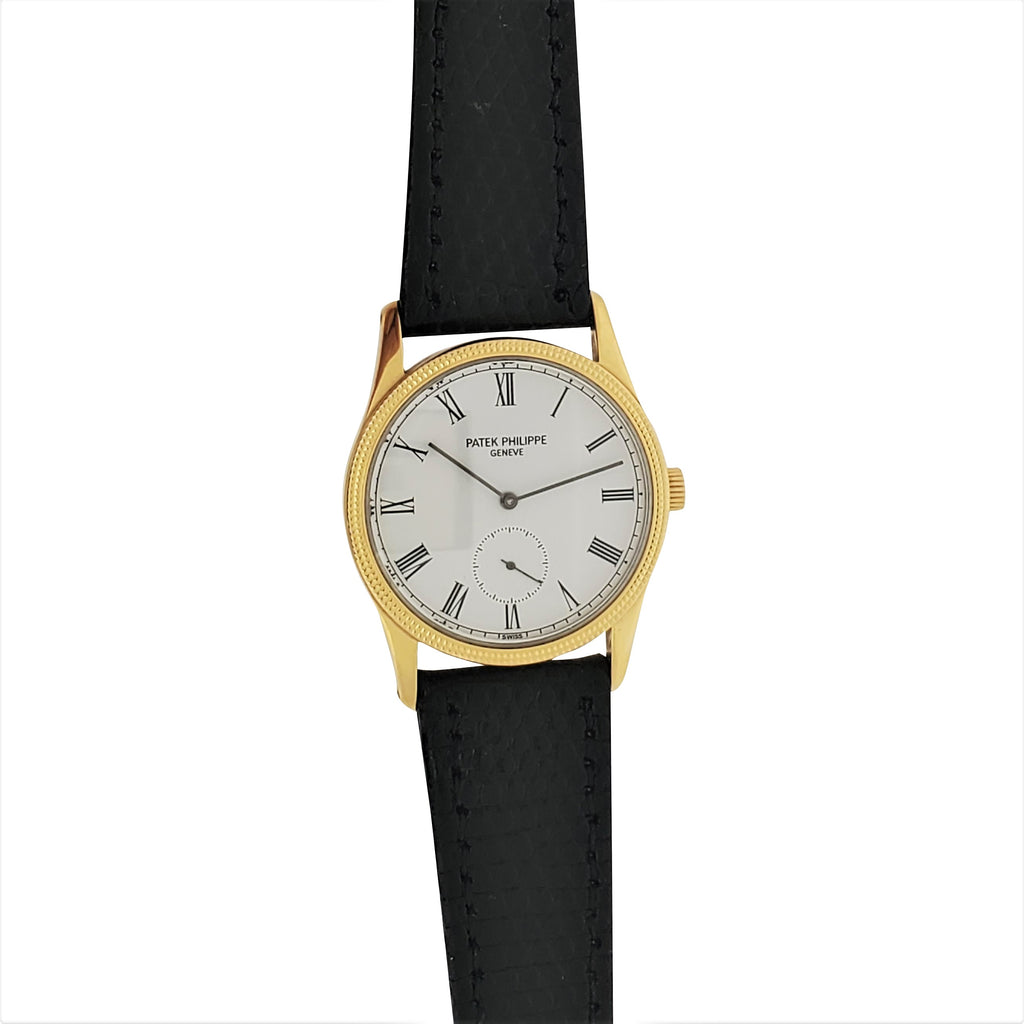 Patek Philippe 3796D Calatrava Watch 18K Gold water resistant  hobnail bezel, Circa 1990